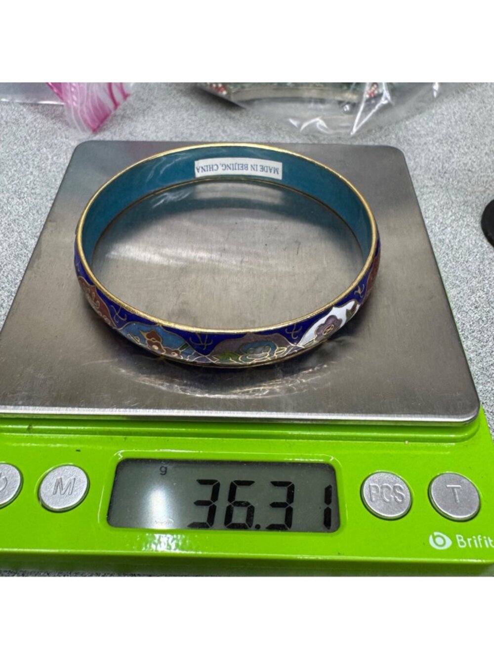 Vintage Cloisonné Floral Bangle Bracelet Gold Trim Made Beijing China 8" Enamel - Picture 6 of 11